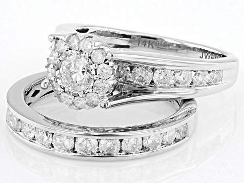 2.00ctw Round White Diamond 14k White Gold Halo Ring With Matching Band - Size 7