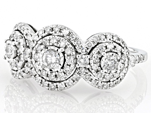 0.75ctw Round White Diamond 10k White Gold Halo Ring - Size 6