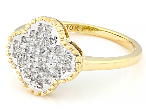 0.55ctw Princess Cut White Diamond 10k Yellow Gold Clover Cluster Ring - Size 10