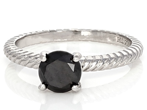 1.00ct Round Black Diamond Rhodium Over Sterling Silver Solitaire Ring - Size 8