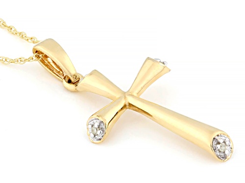 Round White Diamond Accent 10k Yellow Gold Cross Pendant With Rope Chain