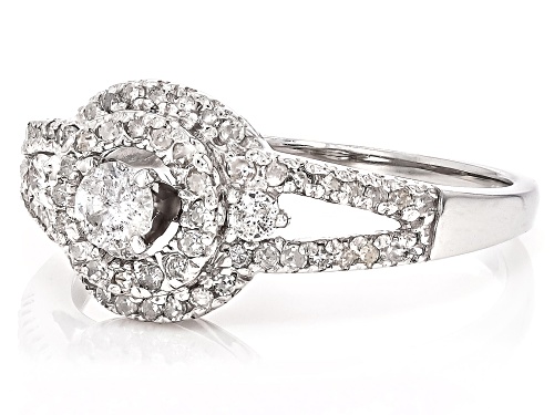 0.45ctw Round White Diamond 10k White Gold Halo Ring - Size 9