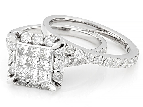 2.00ctw Princess Cut And Round White Diamond 10k White Gold Cluster Ring With Matching Band - Size 6