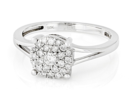 0.33ctw Round White Diamond 10k White Gold Cluster Ring - Size 8