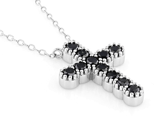 1.15ctw Round Black Diamond Rhodium Over Sterling Silver Cross Pendant With Chain