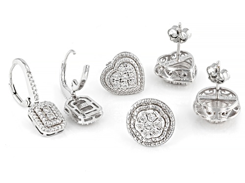 0.23ctw Round White Diamond Rhodium Over Sterling Silver Set Of 3 Pairs Of Earrings