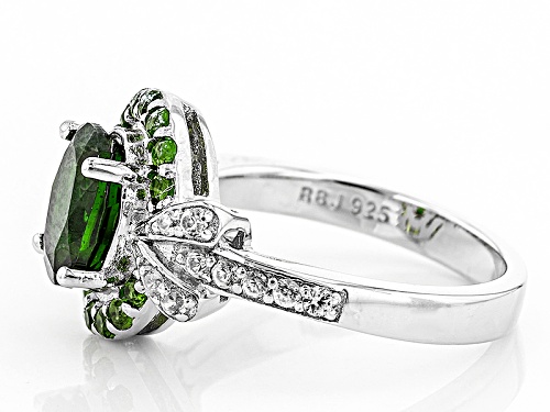 2.20ctw Oval,Round Russian Chrome Diopside And .28ctw White Zircon Sterling Silver Ring - Size 8