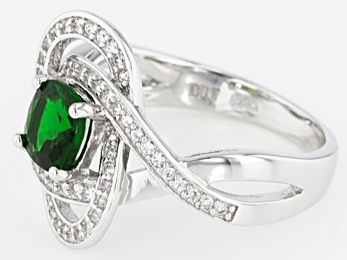 .85ct Square Cushion Russian Chrome Diopside With .32ctw Round White Zircon Sterling Silver Ring - Size 11
