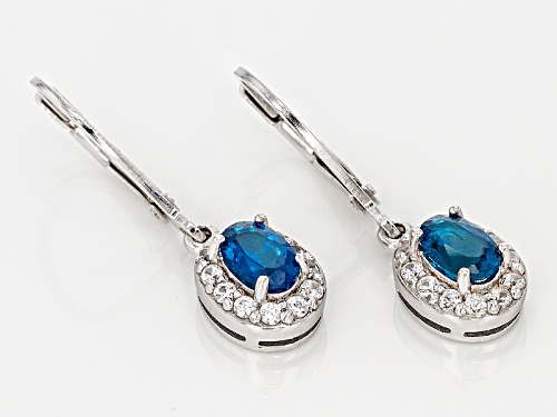 .78ctw Oval Neon Apatite And .39ctw Round White Topaz Sterling Silver Dangle Earrings