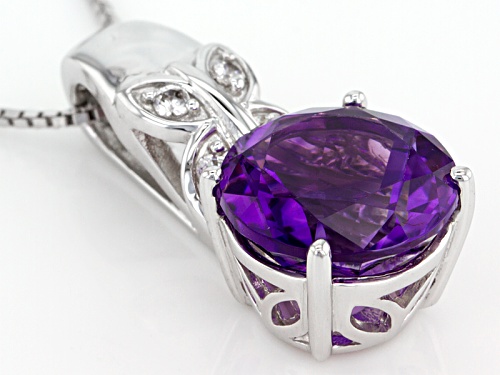 3.97ct Round Moroccan Amethyst And .11ctw White Zircon Silver Butterfly Detail Pendant With Chain