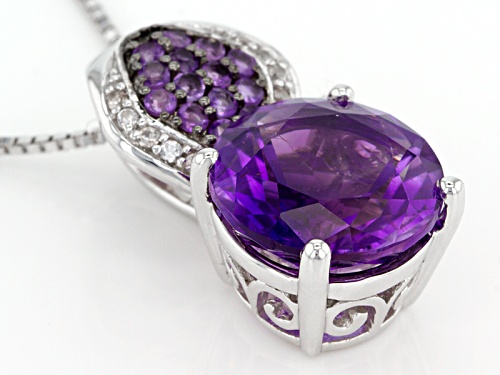 3.97ct Moroccan Amethyst, .16ctw African Amethyst And .06ctw White Zircon Silver Pendant With Chain