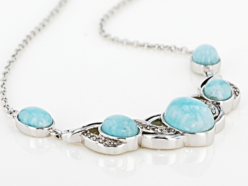 Oval Cabochon Hemimorphite With .24ctw Round White Zircon Sterling Silver Necklace - Size 18