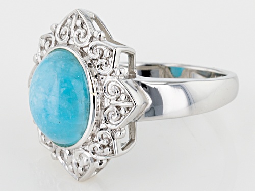11x9mm Oval Cabochon Hemimorphite Sterling Silver Solitaire Ring - Size 6