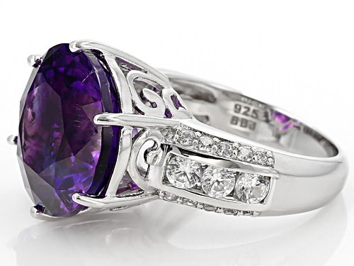 9.46ct Round Moroccan Amethyst And 1.20ctw Round White Zircon Sterling Silver Ring - Size 7