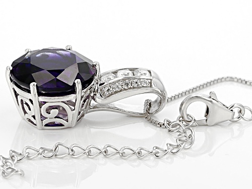9.46ct Round Moroccan Amethyst And .60ctw Round White Zircon Silver Pendant With Chain
