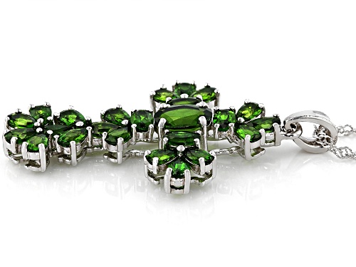 6.67ctw Oval And Pear Shape Russian Chrome Diopside Rhodium Over Silver Cross Pendant With Chain