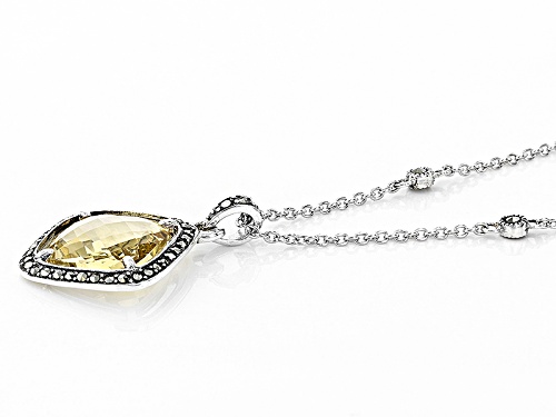 3.44ct Square Cushion Champagne Quartz And Round Marcasite Sterling Silver Pendant With Chain
