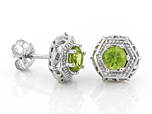 1.02ctw Round Manchurian Peridot™ Rhodium Over Sterling Silver Stud Earrings