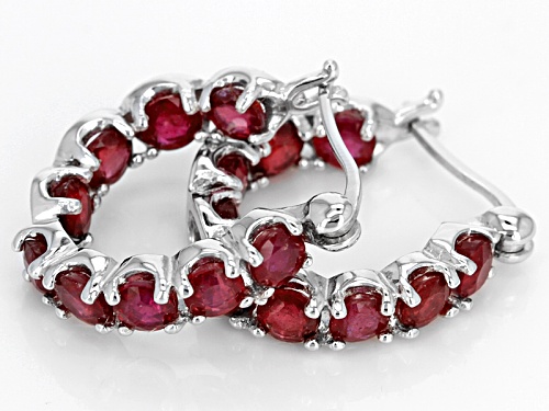 6.48ctw Round Mahaleo® Ruby Rhodium Over Sterling Silver Inside/Outside Hoop Earrings