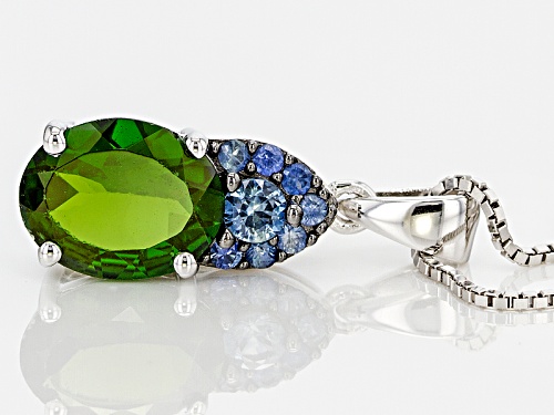 2.63ctw Russian Chrome Diopside And Blue Sapphire Sterling Silver Pendant With Chain
