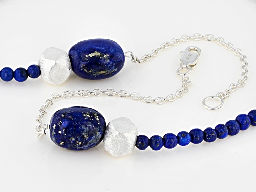 4mm And 15x11mm Mixed Lapis Lazuli Beads Sterling Silver Necklace - Size 18