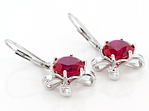 3.87ctw Round Lab Created Ruby Solitaire Rhodium Over Sterling Silver Dangle  Earrings