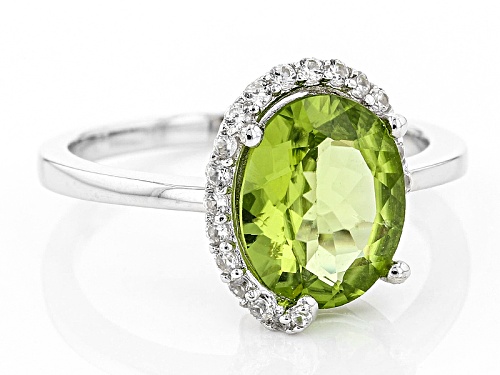 2.38ct Oval Manchurian Peridot™ And .14ctw Round White Zircon Sterling Silver Ring - Size 8