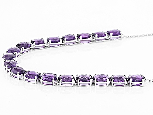 36.97ctw Oval Checkerboard Cut African Amethyst Sterling Silver Necklace - Size 18