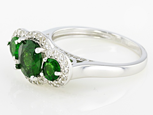 1.92ctw Round Russian Chrome Diopside With .38ctw Round White Zircon Sterling Silver 3-Stone Ring - Size 11