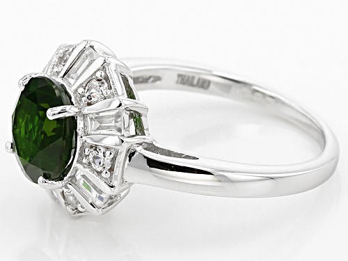 2.04ct Round Russian Chrome Diopside With .66ctw Round And Baguette White Zircon Silver Ring - Size 12