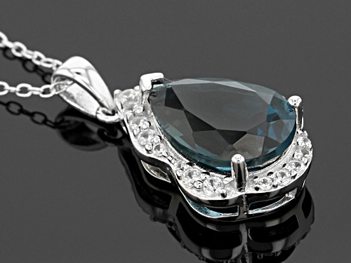 5.72ct Pear Shape London Blue Topaz And .41ctw Round White Zircon Sterling Silver Pendant With Chain