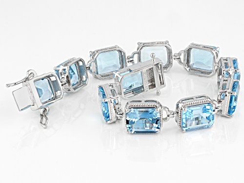 74.30ctw Rectangular Octagonal Glacier Topaz™ Rhodium Over Sterling Silver Bracelet - Size 7.25