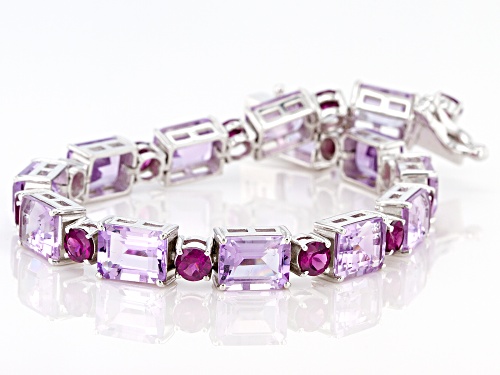 26.60ctw Amethyst And 5.14ctw Rhodolite Garnet Rhodium Over Sterling Silver Bracelet - Size 7