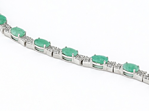 6.50ctw Oval Emerald With 1.25ctw White Diamond Rhodium Over Sterling Silver Tennis Bracelet - Size 7.5