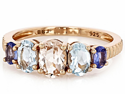 0.52ct Morganite with 0.29ctw Tanzanite and 0.74ctw Aquamarine 18k Rose Gold Over Silver Ring - Size 7