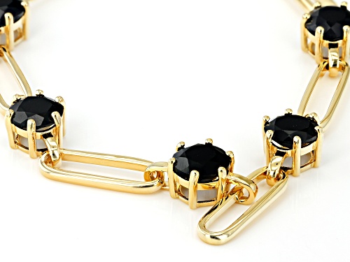 4.85ctw Round Black Spinel 18k Yellow Gold Over Sterling Silver Paperclip Station Bracelet - Size 7