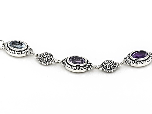 4.99ctw Multi-Gem Sterling Silver Oxidized Bracelet - Size 7.25