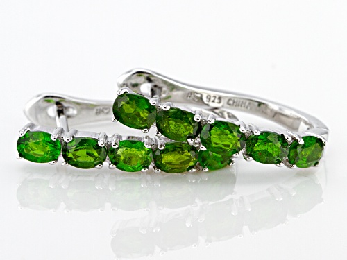 2.00ctw Oval Chrome Diopside Rhodium Over Sterling Silver Huggie Earrings