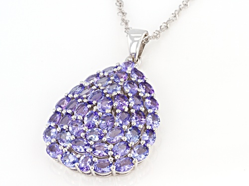 8.00ctw 4x3mm Oval Tanzanite Rhodium Over Sterling Silver Pendant With Chain
