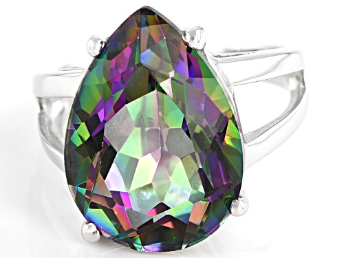 11.00ct Pear Multi Color Quartz Rhodium Over Sterling Silver Ring - Size 7