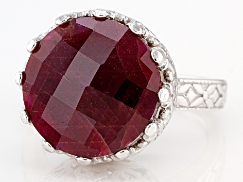 10.00ctw Round Ruby Rhodium Over Sterling Silver Ring - Size 7