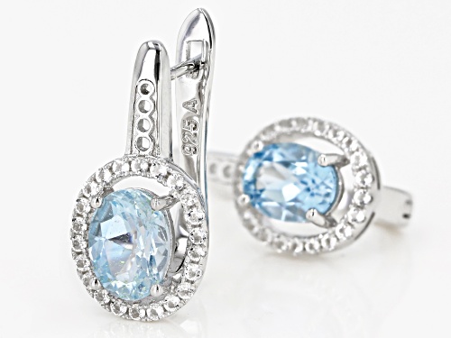 2.8ctw Sky Blue Topaz With 0.80ctw Round White Topaz Rhodium Over Sterling Silver Earrings