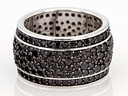 3.72ctw Round Black Spinel Rhodium Over Sterling Silver Ring - Size 7