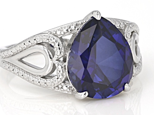 5.00ctw 12x10mm Lab Created Blue Sapphire Rhodium Over Sterling Silver Ring - Size 7