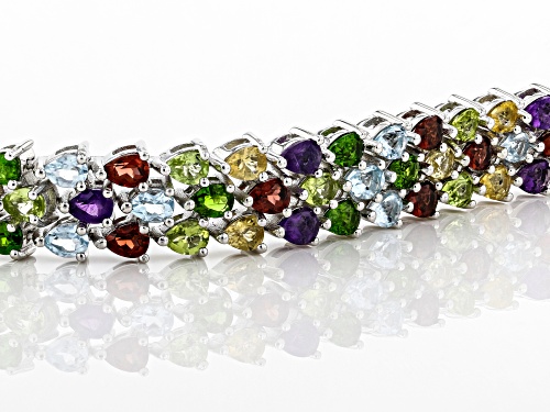 11.50ctw Pear Multi Gemstone Rhodium Over Sterling Silver Bracelet - Size 8