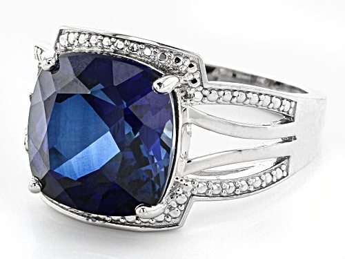 8.50ct 12mm Square Cushion Lab Created Blue Sapphire Rhodium Over Sterling Silver Ring - Size 7