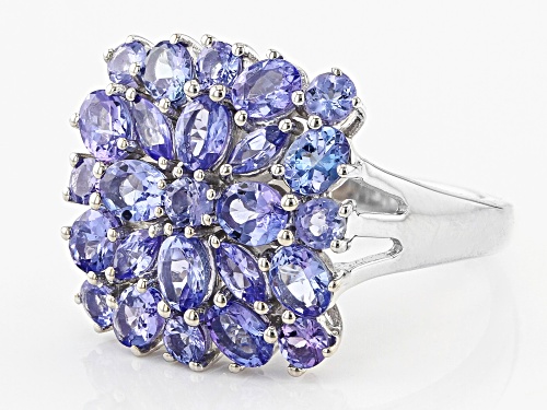3.28ctw Mixed Shape Blue Tanzanite Rhodium Over Sterling Silver Cluster Ring - Size 6