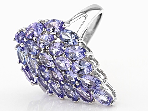 4.64ctw Blue Tanzanite Rhodium Over Sterling Silver Cluster Ring - Size 7