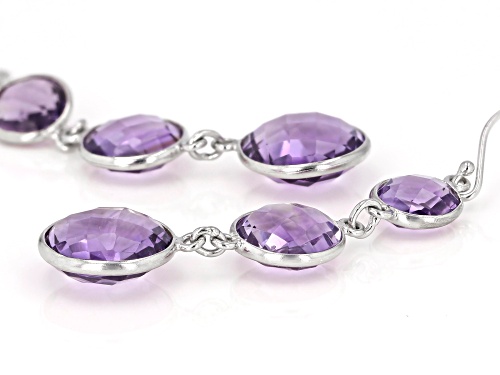 20.00ctw Round Amethyst Rhodium Over Sterling Silver Dangle Earrings