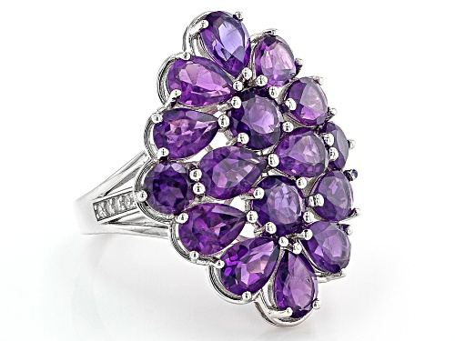 5.00ctw Mixed Shaped African Amethyst With 0.10ctw White Zircon Rhodium Over Sterling Silver Ring - Size 7